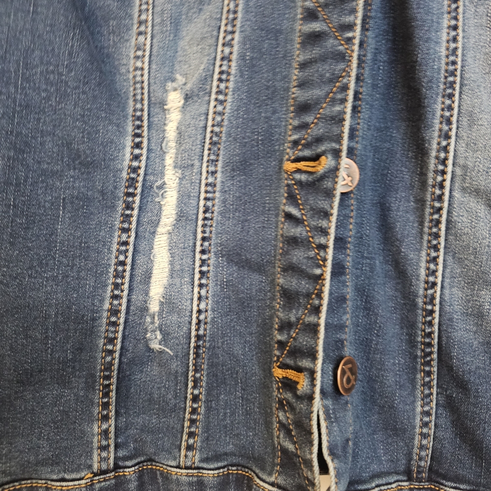Love & Legend Distressed Dark Blue Denim Jean  Jacket SZ 14 - Picture 2 of 14